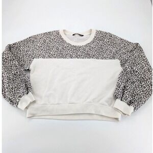 Abercrombie‎ & Fitch Soft A&F Leopard Print Colorblock Crewneck Sweatshirt XS